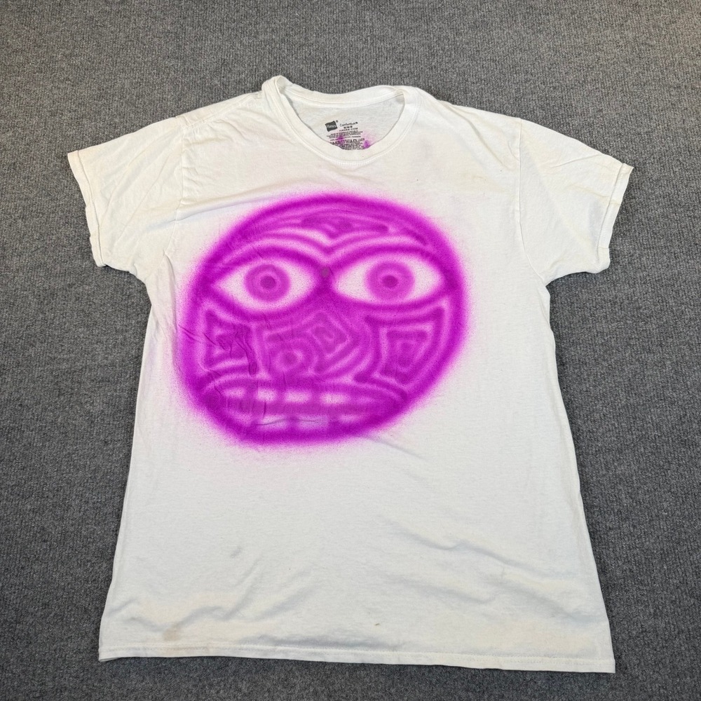 Hanes ComfortSoft Mens White Purple Airbrush Graphic T-Shirt Streetwear Peace M